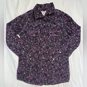 Medium Shyanne Black and Purple Cotton Wester Button Up Shirt